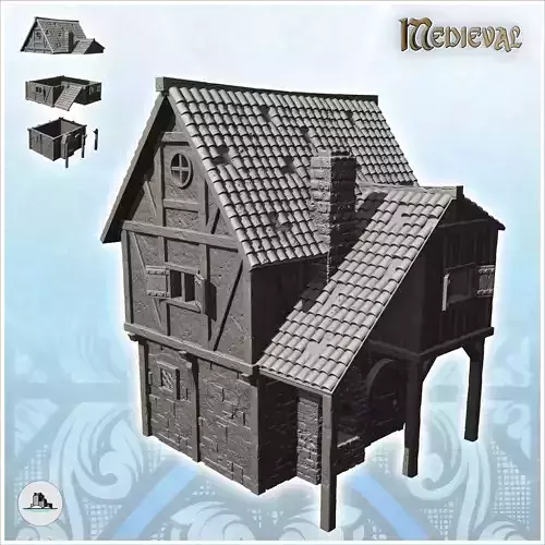 Large medieval stone house with tile roof and window canopy 7 - 