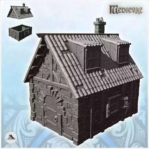 Medieval stone house with tiled roof and double roof windows 8 -
