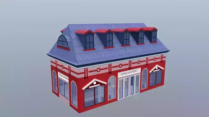 Stylized Hotel Building 3D Model  Low Poly European Architecture