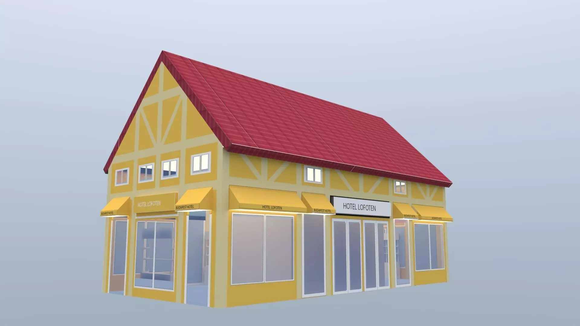 Stylized Hotel Building 3D Model Low Poly European Architecture 3D model_4
