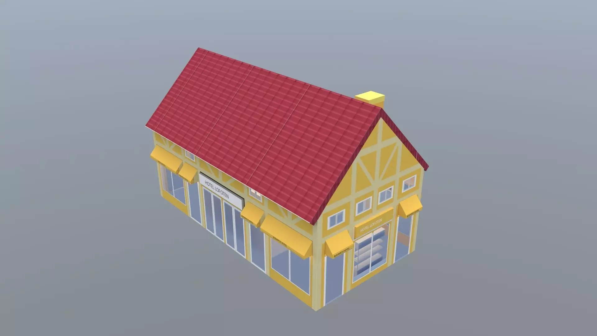 Stylized Hotel Building 3D Model Low Poly European Architecture 3D model_2