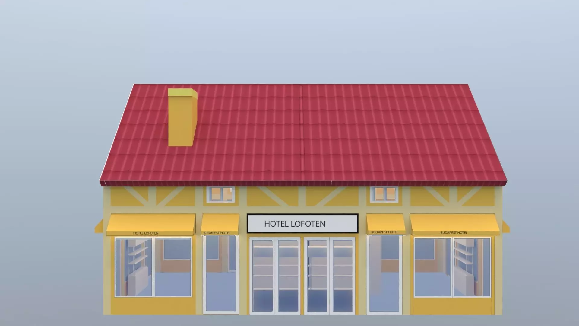 Stylized Hotel Building 3D Model Low Poly European Architecture 3D model_1