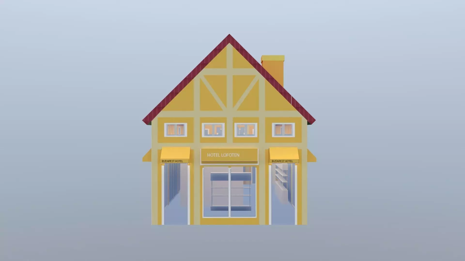 Stylized Hotel Building 3D Model Low Poly European Architecture 3D model_3