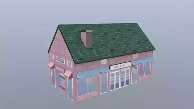 Stylized Hotel Building 3D Model  Low Poly European Architecture