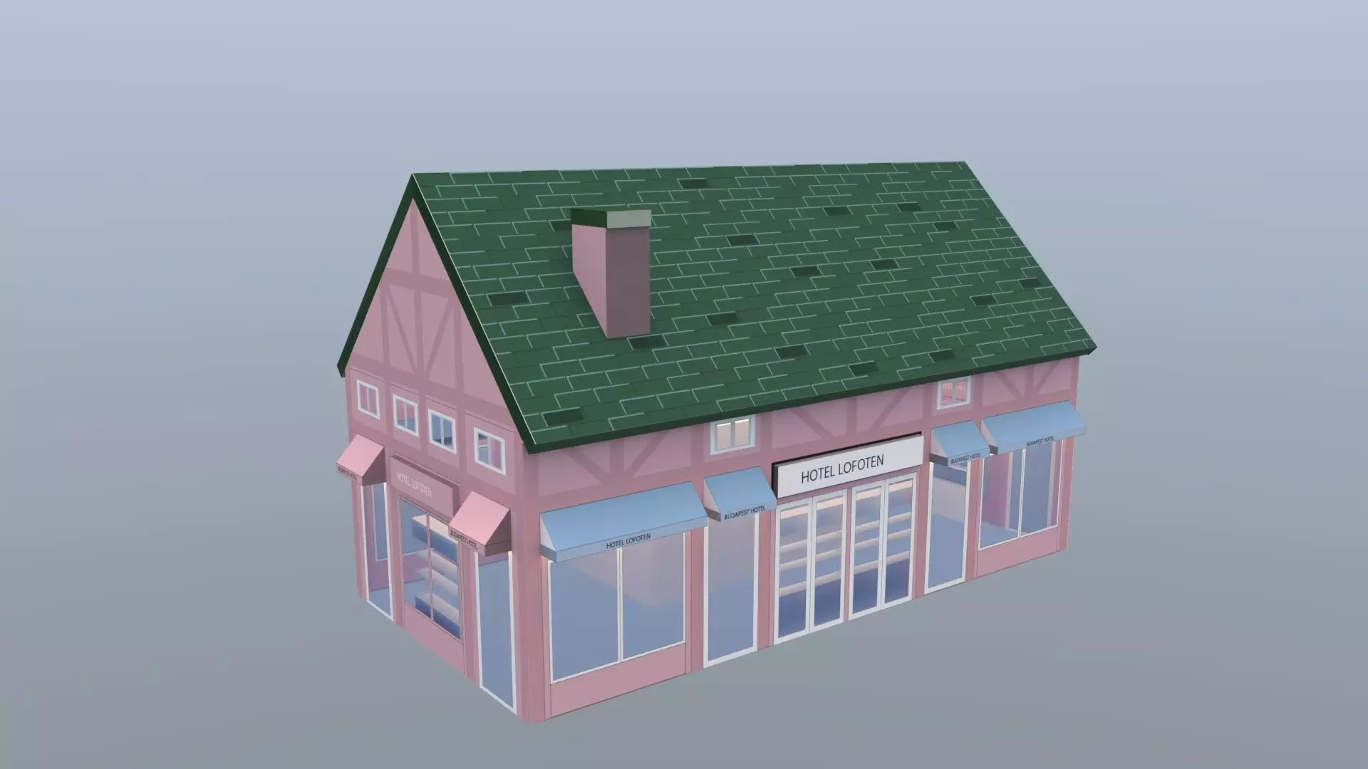 Stylized Hotel Building 3D Model Low Poly European Architecture Free 3D model