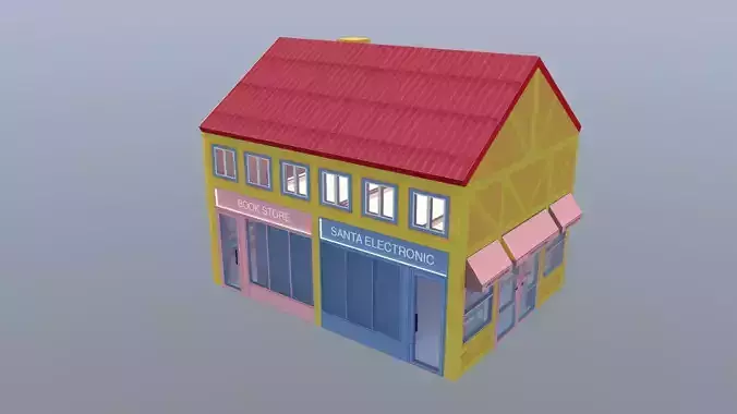 Stylized Hotel Building 3D Model Low Poly European Architecture