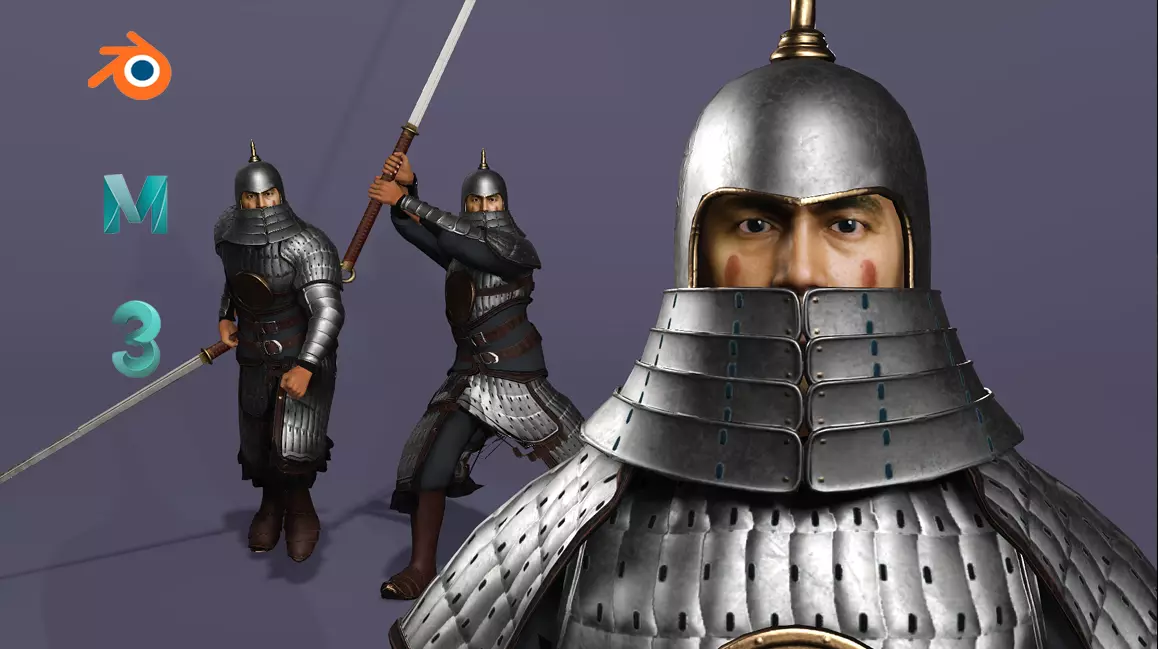 Tang Dynasty MoDao General Fully Armored Elite Soldier UE Low-poly 3D model_0