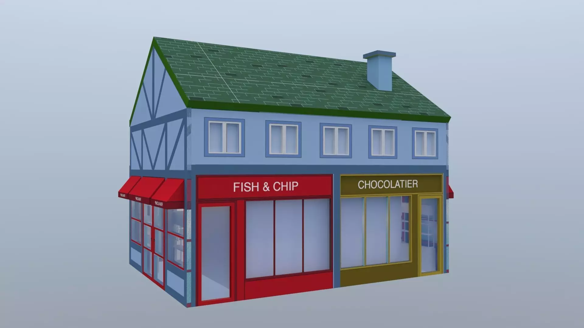 Stylized Hotel Building 3D Model Low Poly European Architecture Free 3D model