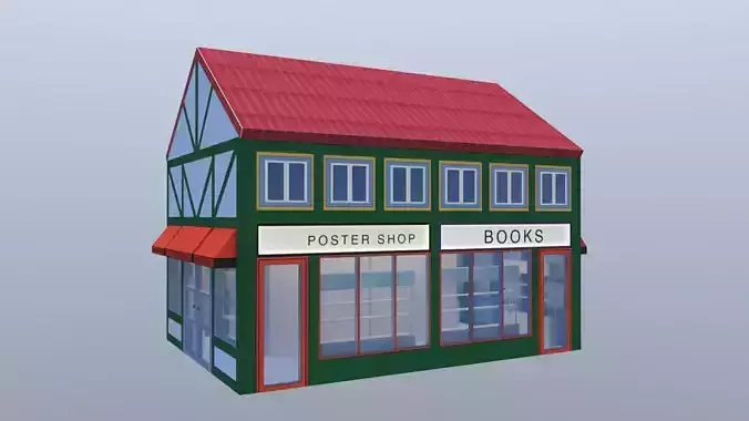 Stylized Hotel Building 3D Model Low Poly European Architecture