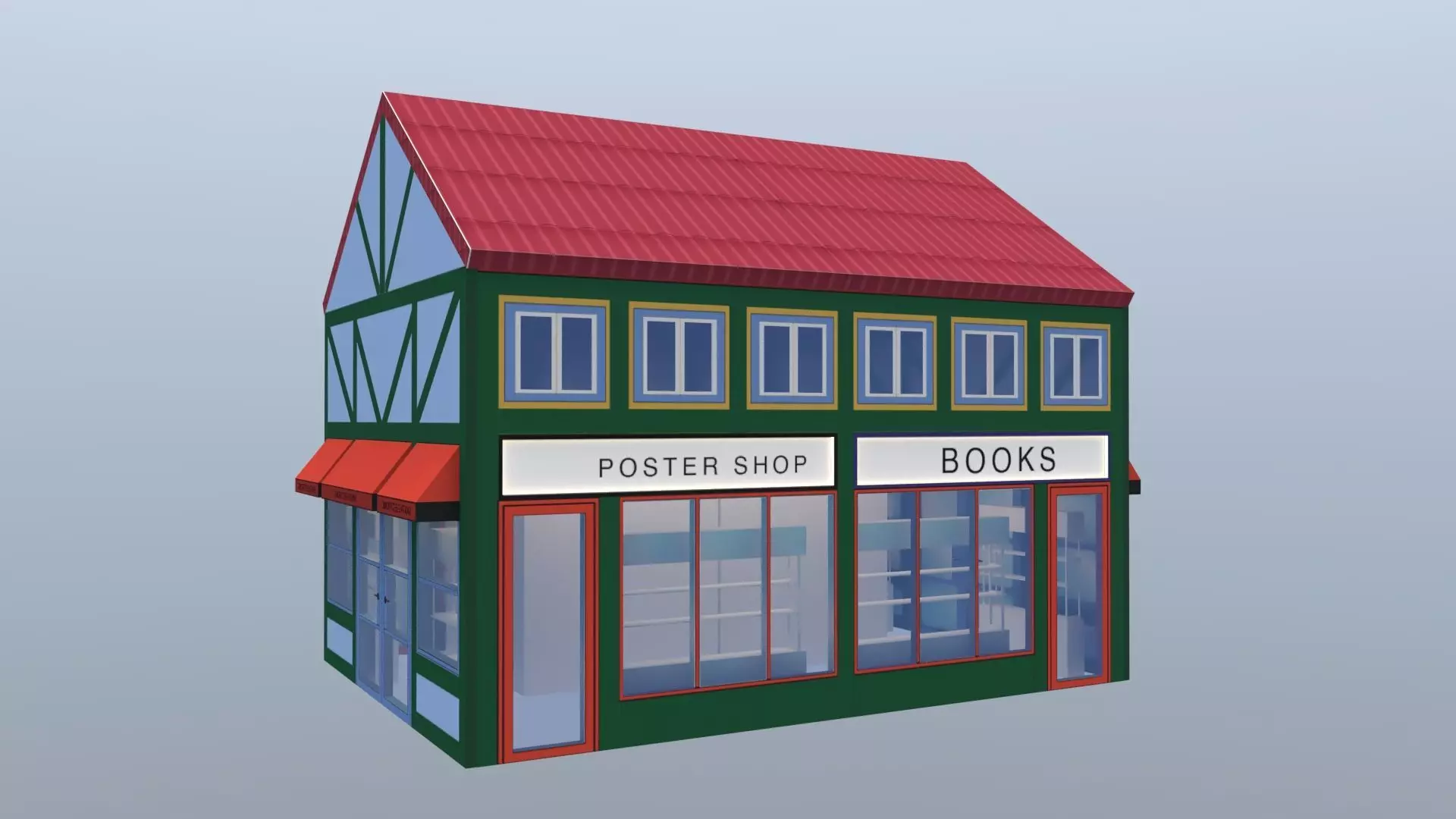 Stylized Hotel Building 3D Model Low Poly European Architecture 3D model_0