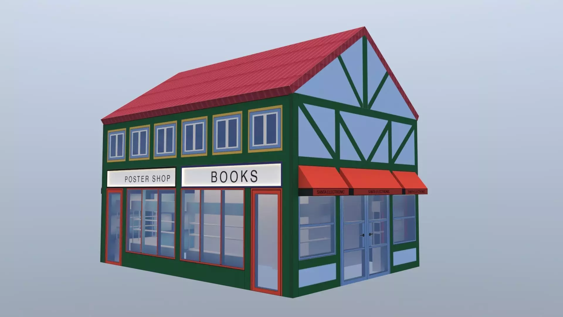 Stylized Hotel Building 3D Model Low Poly European Architecture 3D model_2