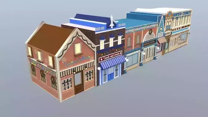 European Street Buildings Christmas Town 3D Model Collection