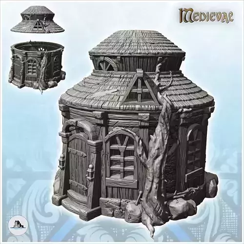 Round medieval house with double roof and tree barter 26 - Medie