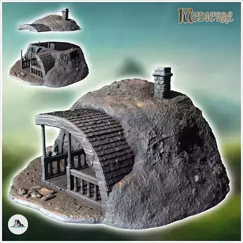 Hobbit house under ground with round door and rounded entrance a 3D print model
