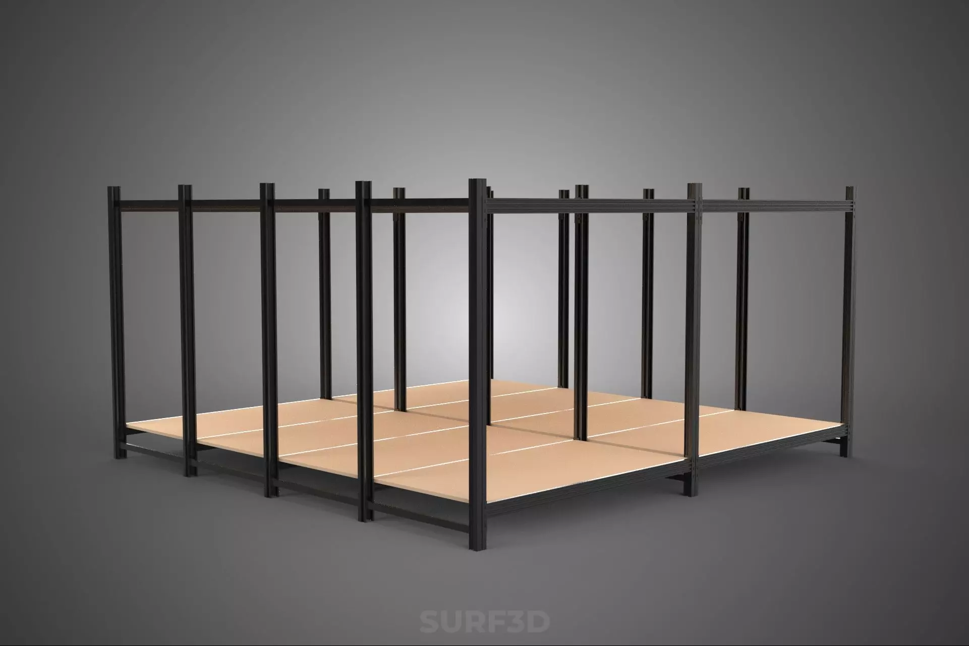 MODULAR DISPLAY FRAME WAREHOUSE SHELVING STORAGE RACK WOOD METAL 3D model_11