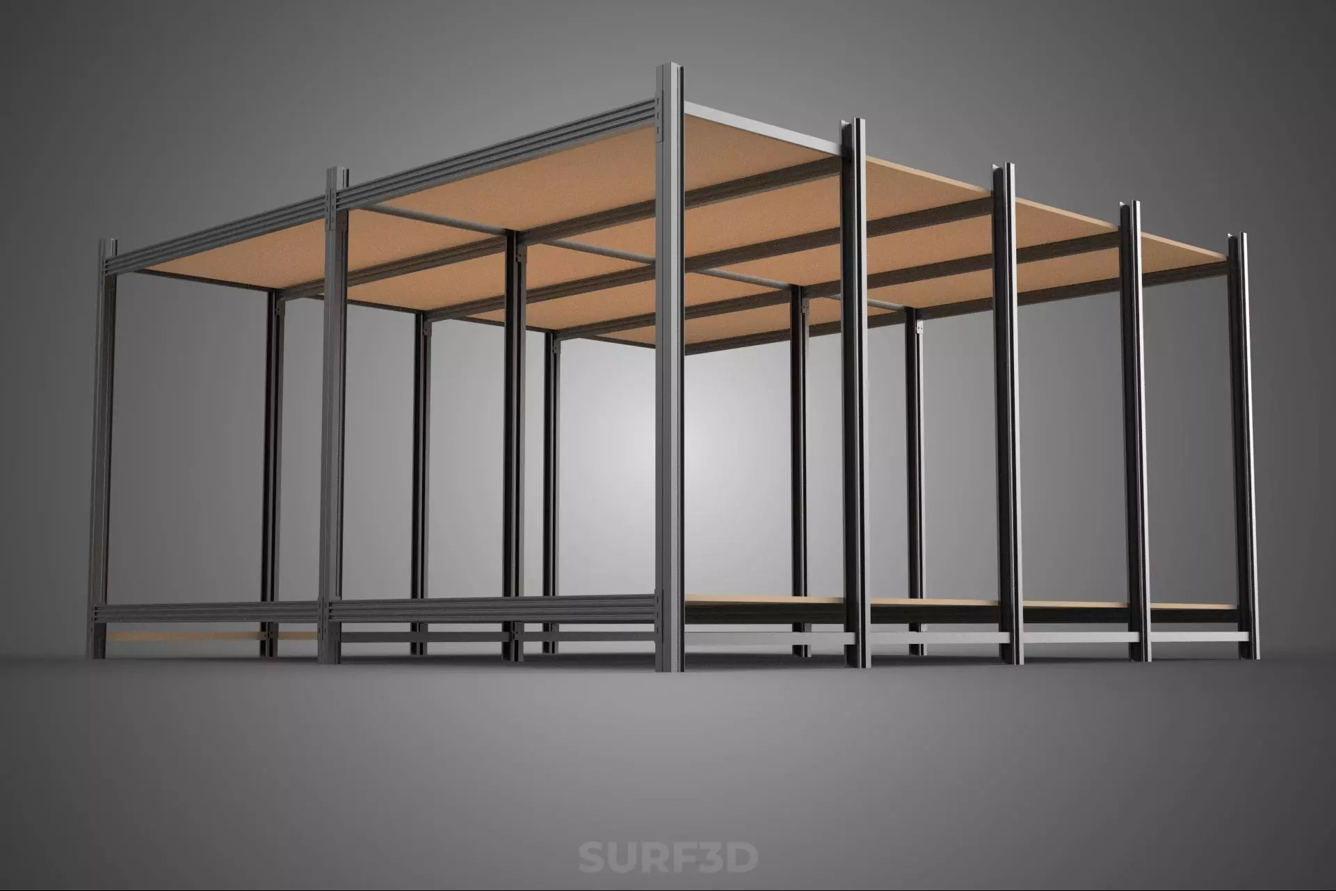 MODULAR DISPLAY FRAME WAREHOUSE SHELVING STORAGE RACK WOOD METAL 3D model_9