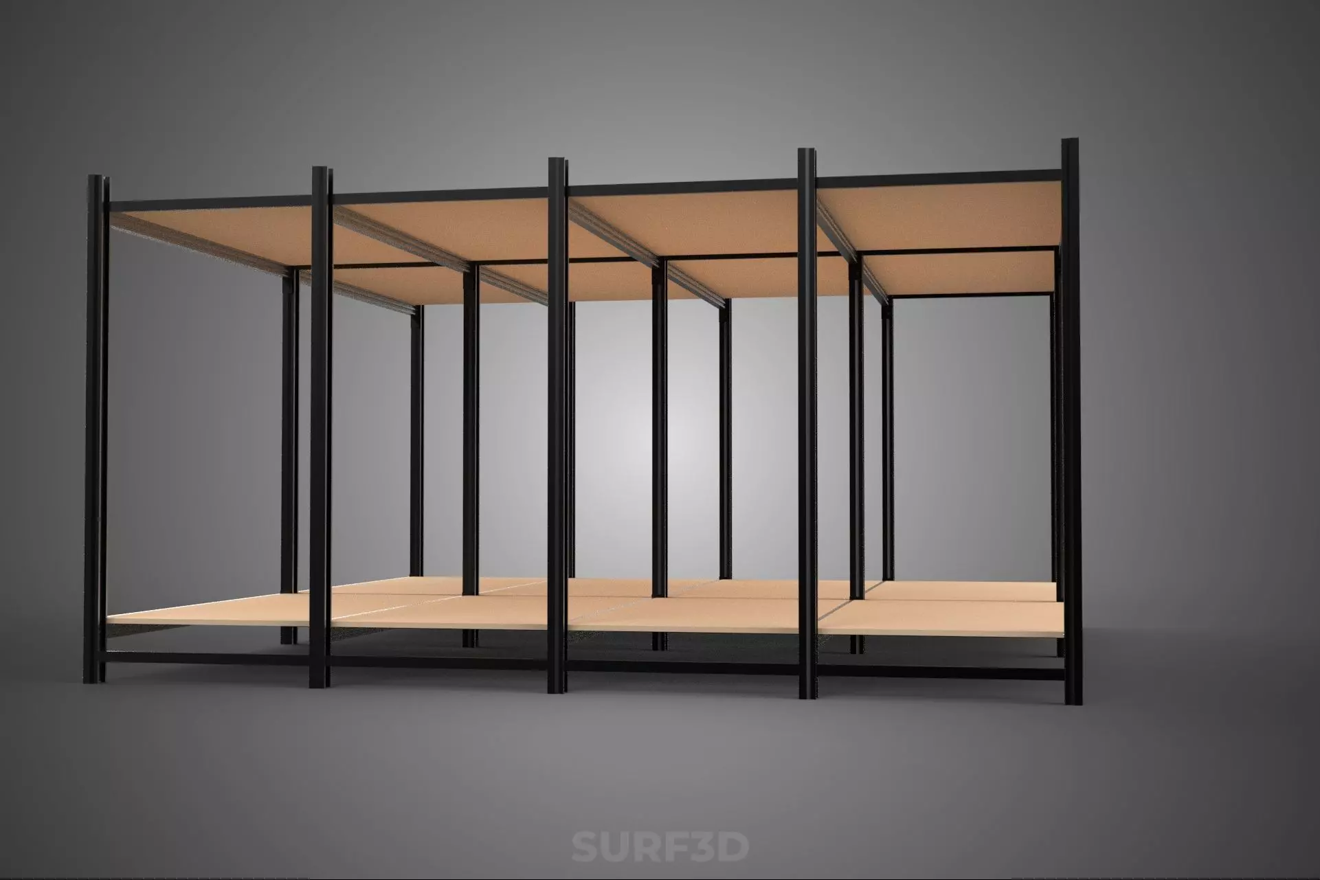 MODULAR DISPLAY FRAME WAREHOUSE SHELVING STORAGE RACK WOOD METAL 3D model_10
