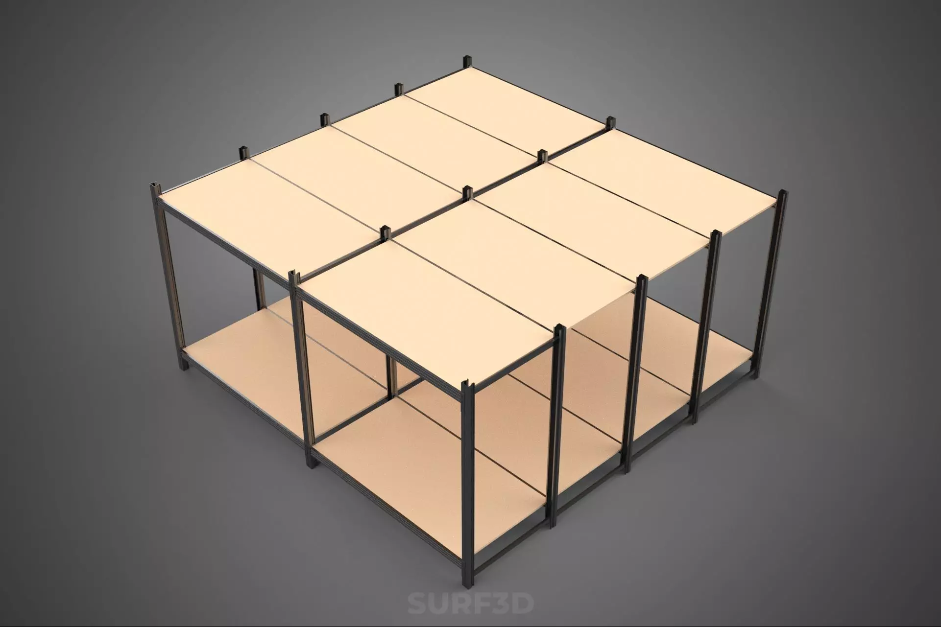 MODULAR DISPLAY FRAME WAREHOUSE SHELVING STORAGE RACK WOOD METAL 3D model_15