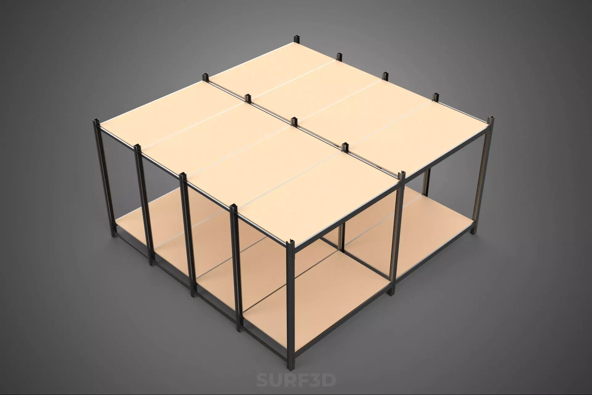 MODULAR DISPLAY FRAME WAREHOUSE SHELVING STORAGE RACK WOOD METAL 3D model_4