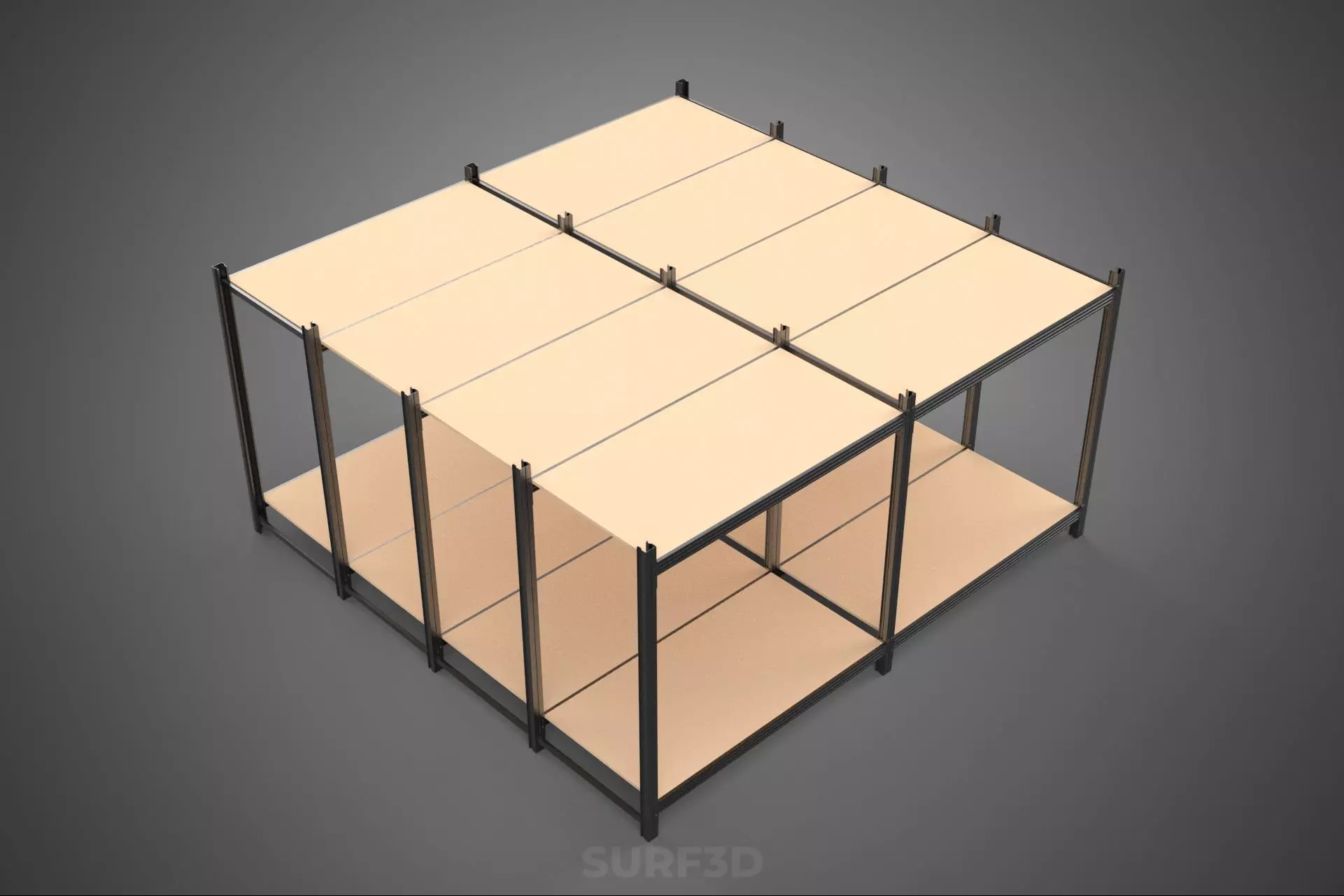 MODULAR DISPLAY FRAME WAREHOUSE SHELVING STORAGE RACK WOOD METAL 3D model_23