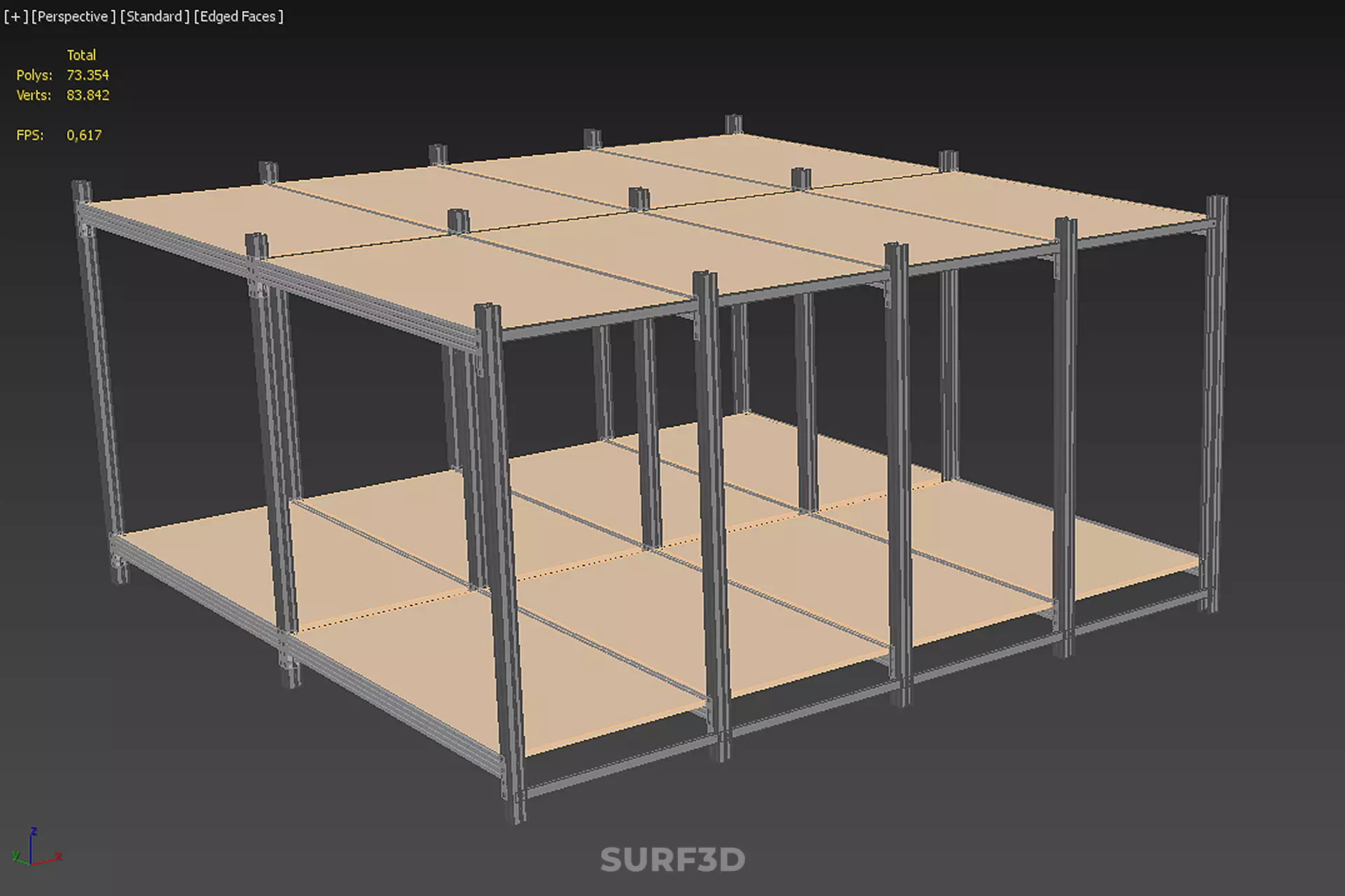 MODULAR DISPLAY FRAME WAREHOUSE SHELVING STORAGE RACK WOOD METAL 3D model_25