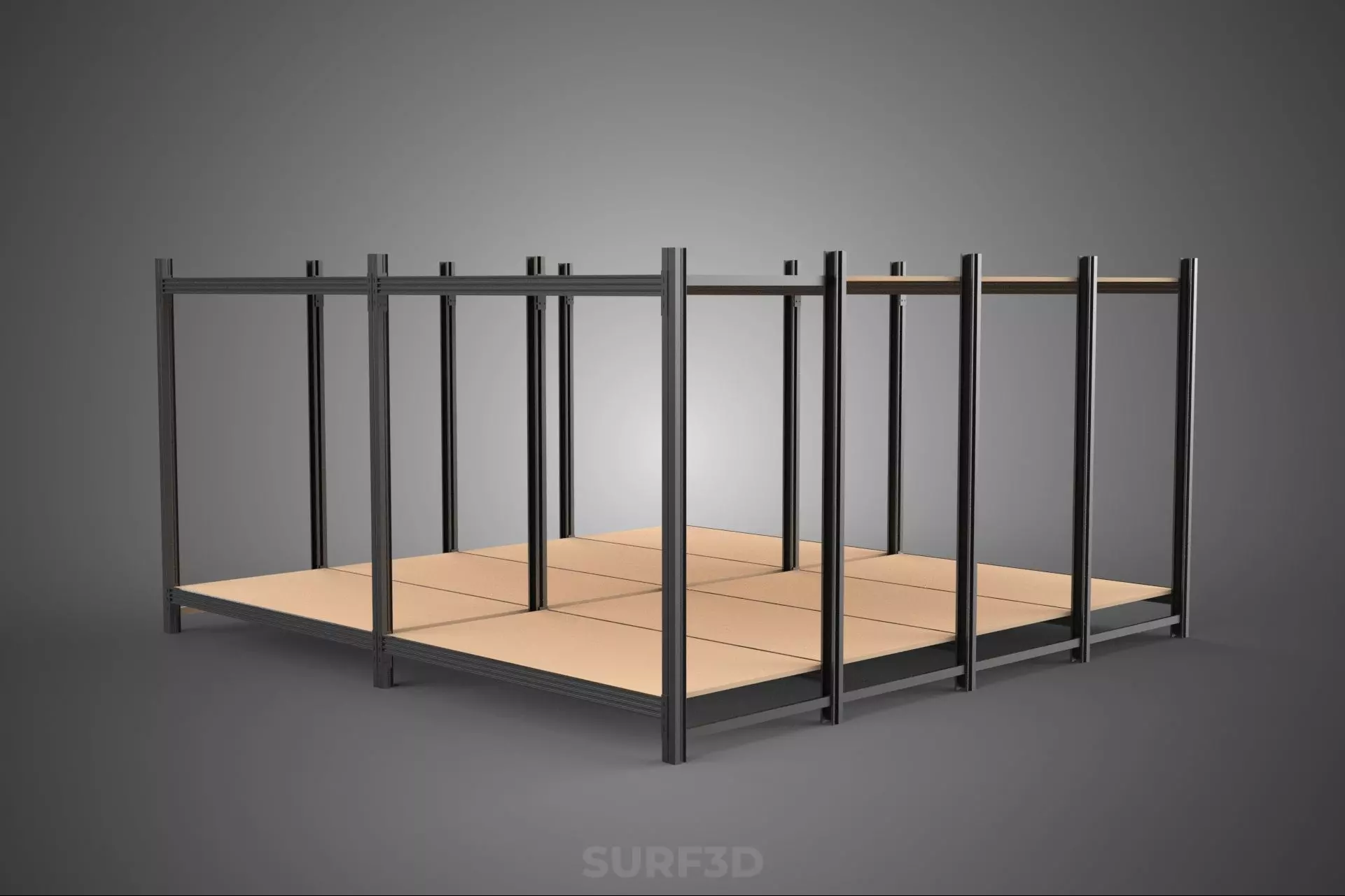 MODULAR DISPLAY FRAME WAREHOUSE SHELVING STORAGE RACK WOOD METAL 3D model_1