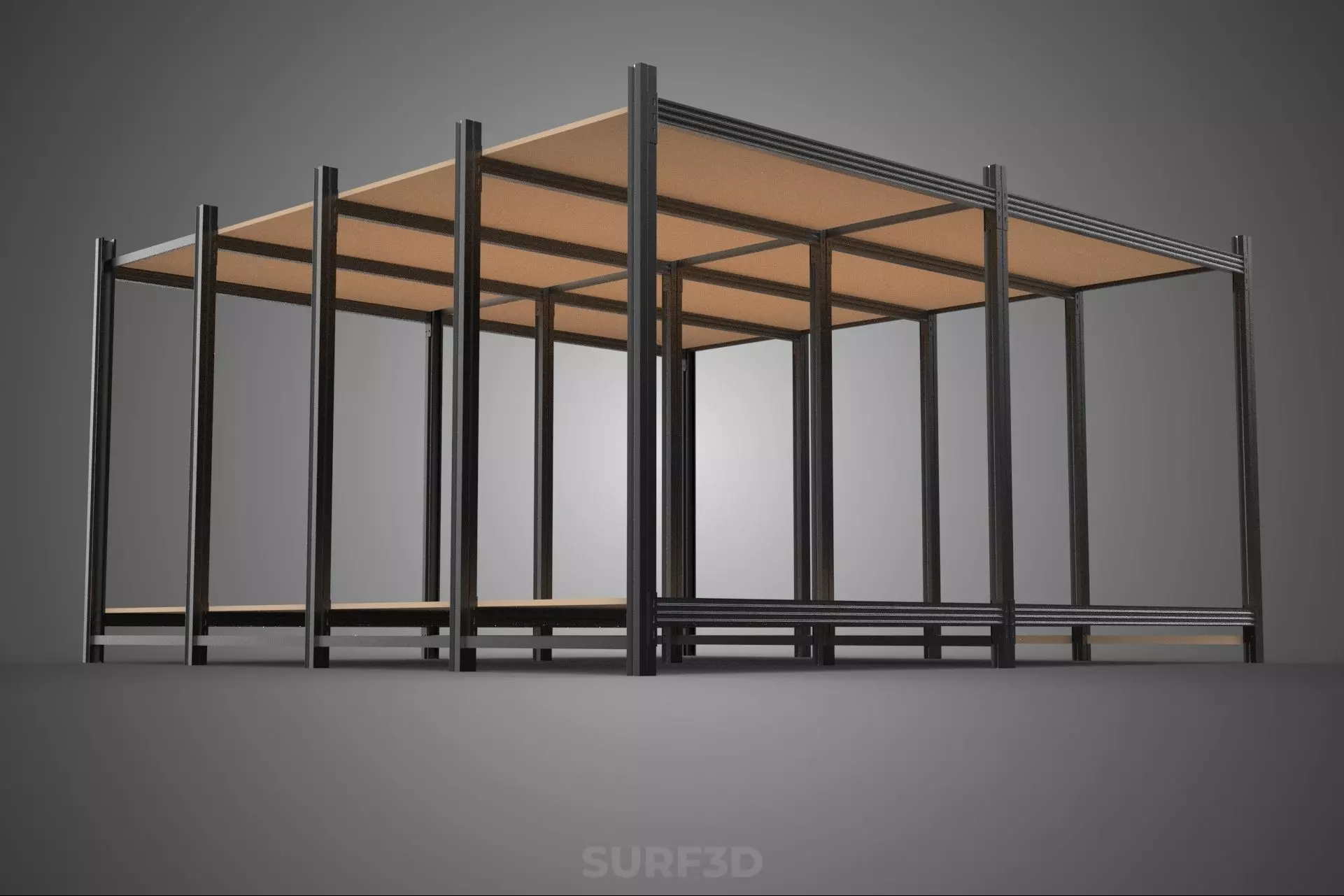 MODULAR DISPLAY FRAME WAREHOUSE SHELVING STORAGE RACK WOOD METAL 3D model_7