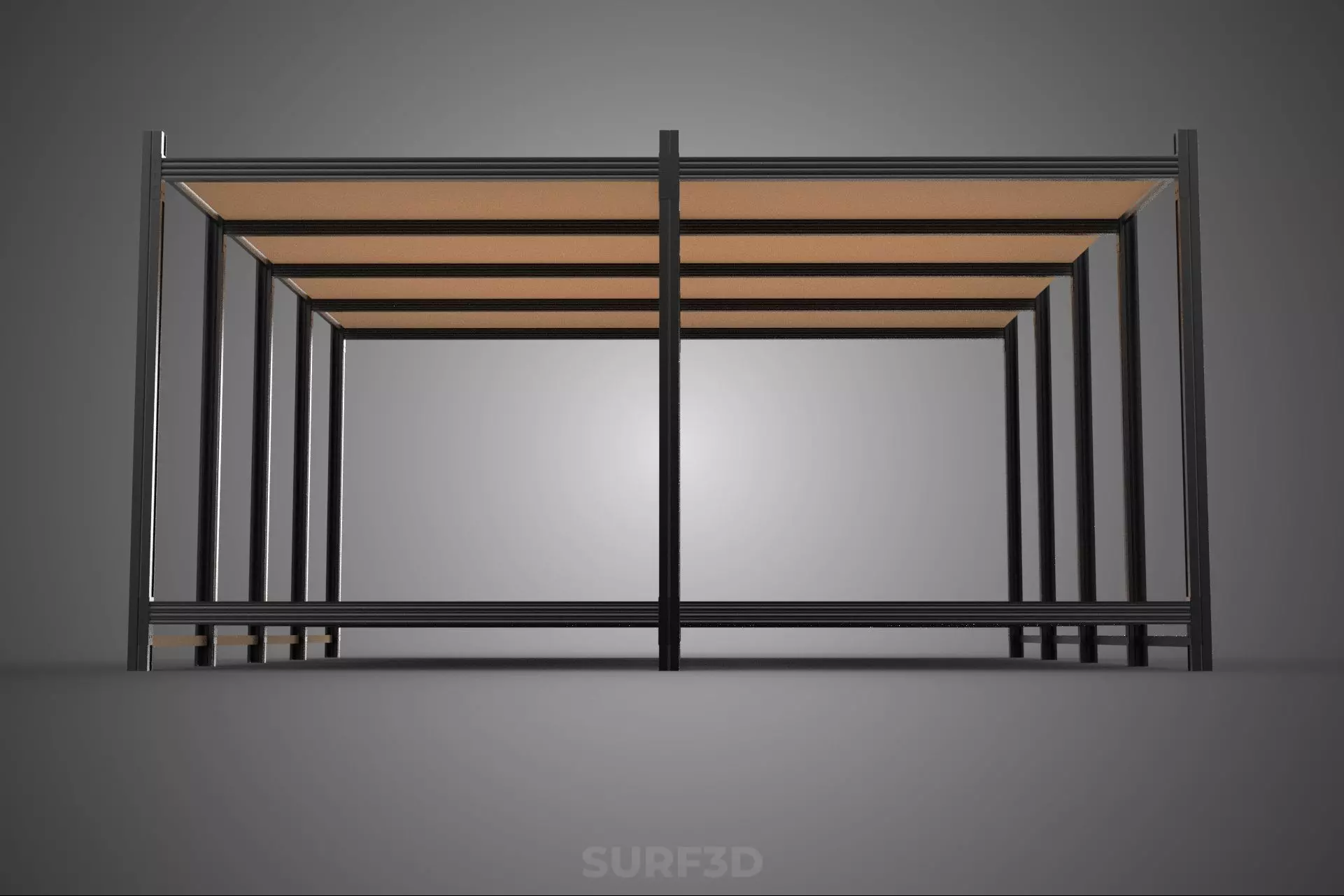 MODULAR DISPLAY FRAME WAREHOUSE SHELVING STORAGE RACK WOOD METAL 3D model_16
