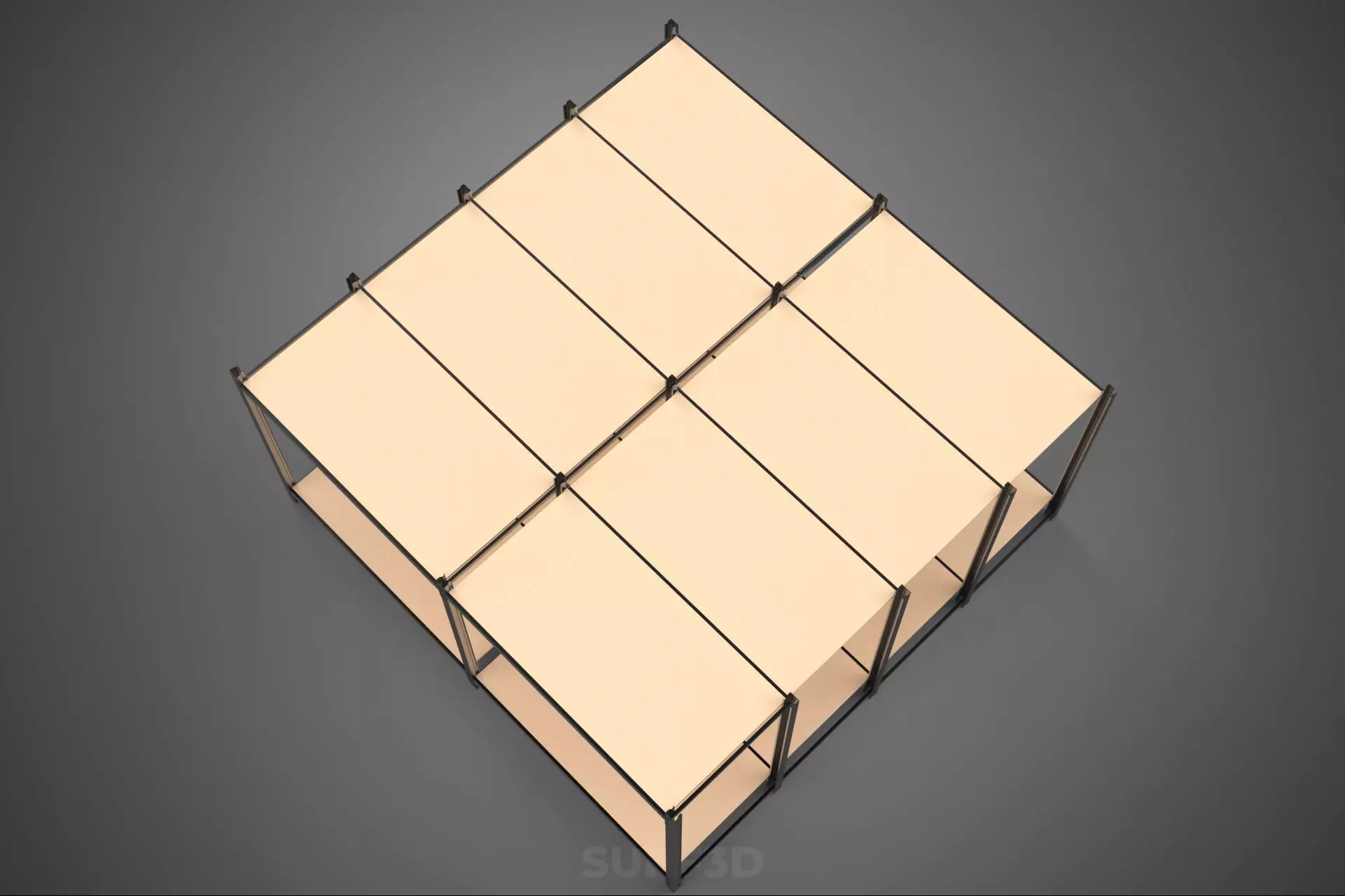 MODULAR DISPLAY FRAME WAREHOUSE SHELVING STORAGE RACK WOOD METAL 3D model_5