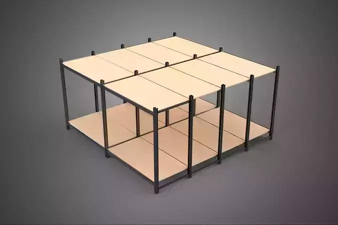 MODULAR DISPLAY FRAME WAREHOUSE SHELVING STORAGE RACK WOOD METAL 3D model