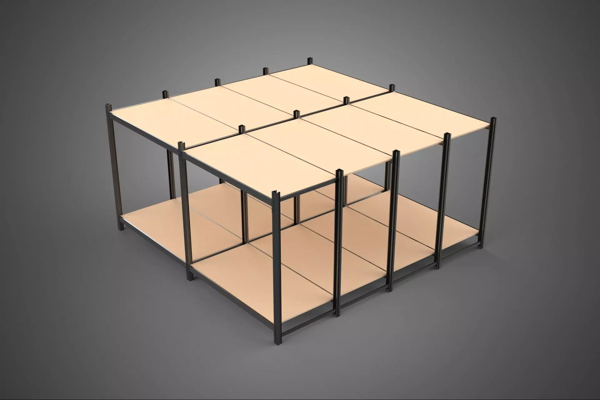 MODULAR DISPLAY FRAME WAREHOUSE SHELVING STORAGE RACK WOOD METAL 3D model_0