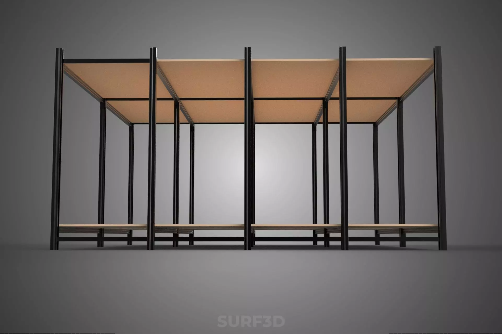 MODULAR DISPLAY FRAME WAREHOUSE SHELVING STORAGE RACK WOOD METAL 3D model_24