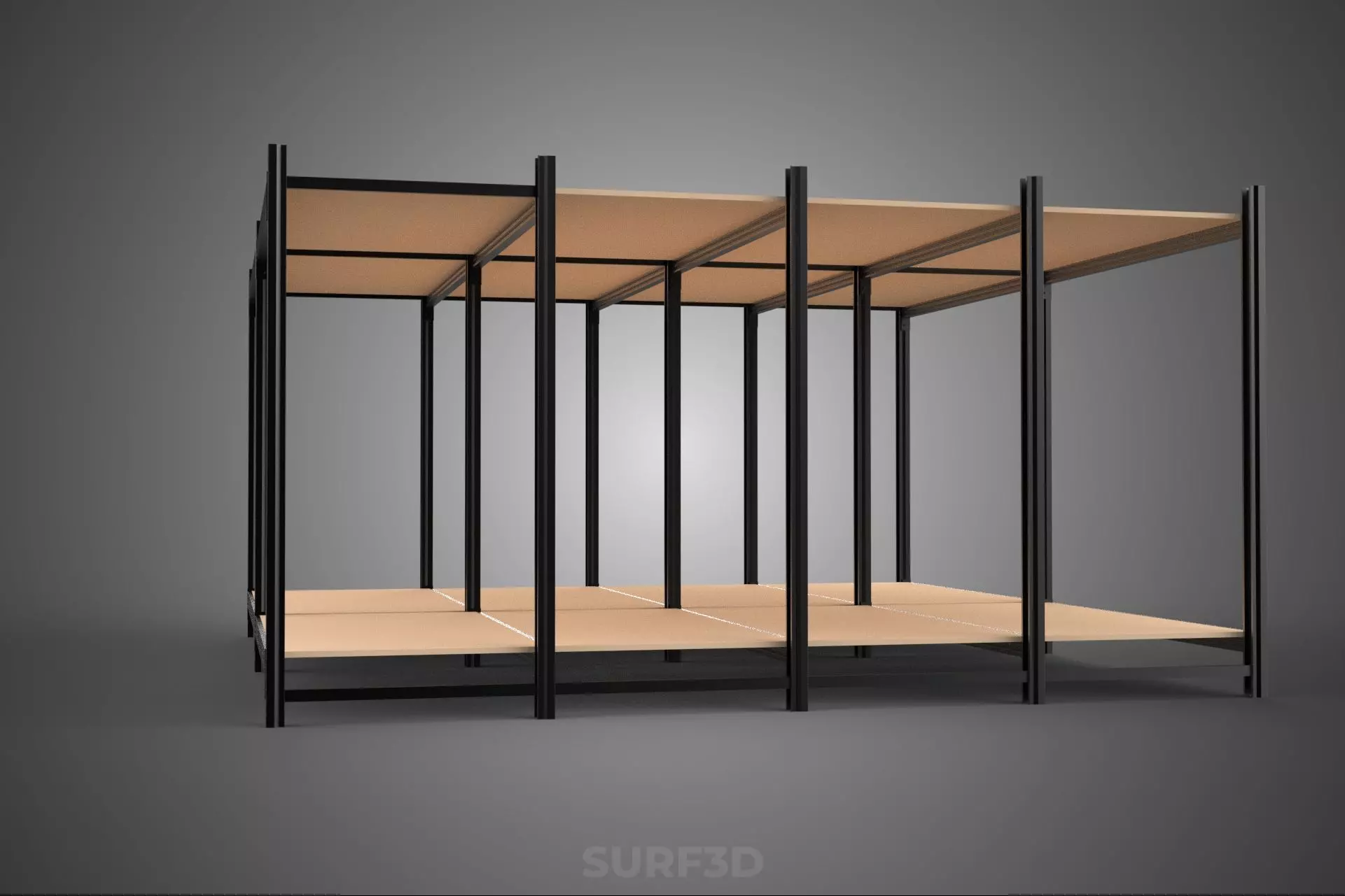 MODULAR DISPLAY FRAME WAREHOUSE SHELVING STORAGE RACK WOOD METAL 3D model_29