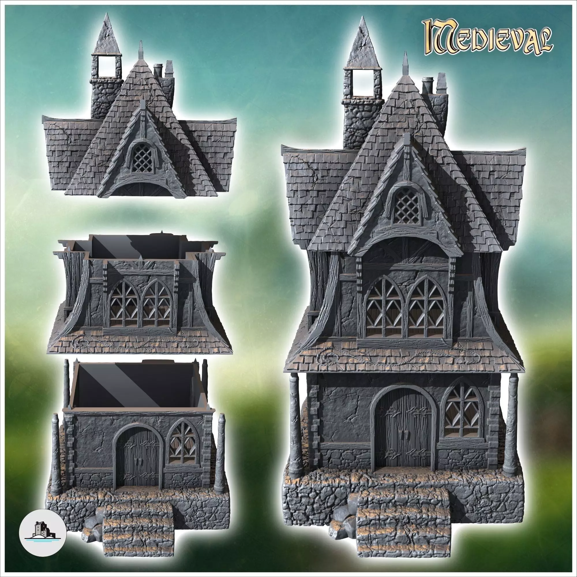 Large medieval house with awning and concave roofs 36 - Medieval 3D print model_1