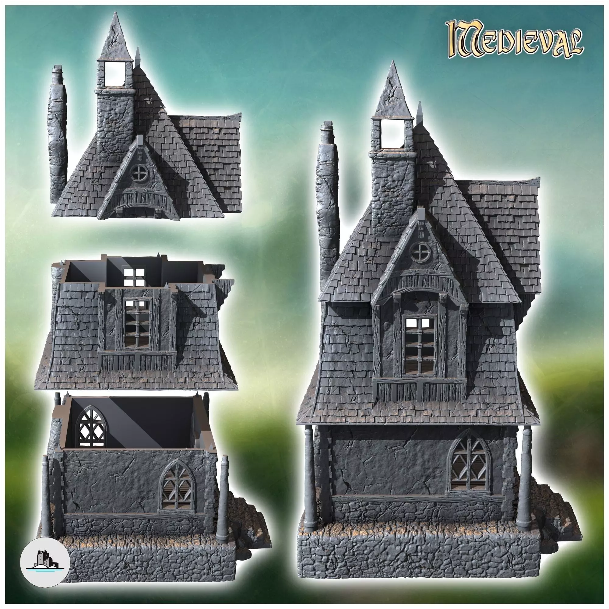 Large medieval house with awning and concave roofs 36 - Medieval 3D print model_2