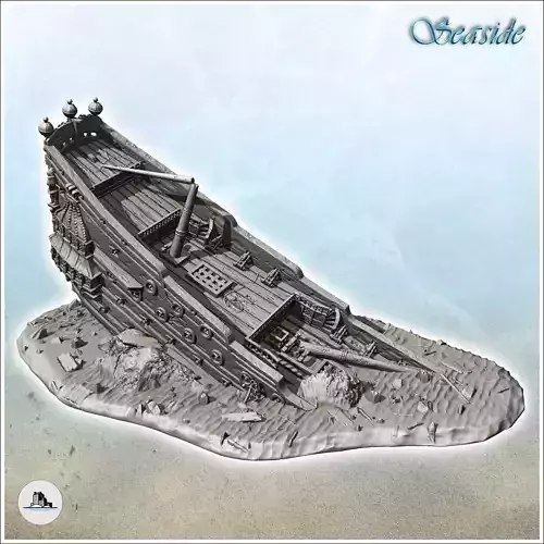 Medieval wooden shipwreck stranded on shore 5 - Pirate Jungle Is