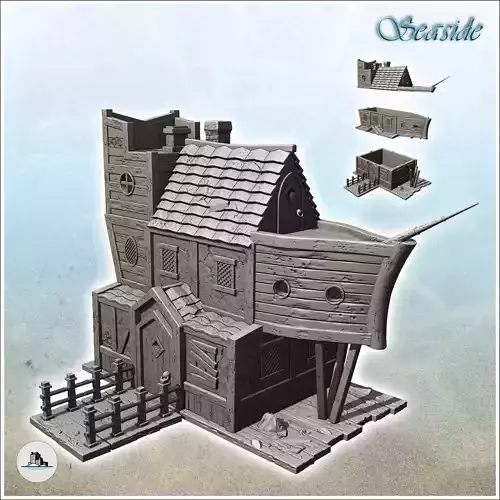 Boat-shaped medieval building with tiled roof 8 - Pirate Jungle 