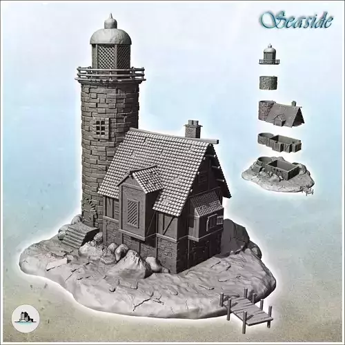Medieval lighthouse on island with wooden pontoon 10 - Pirate Ju