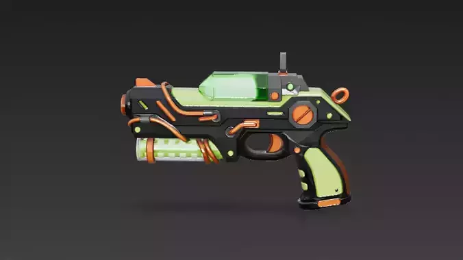 Cartoon Cyber Black Green Pistol 3D Model PBR