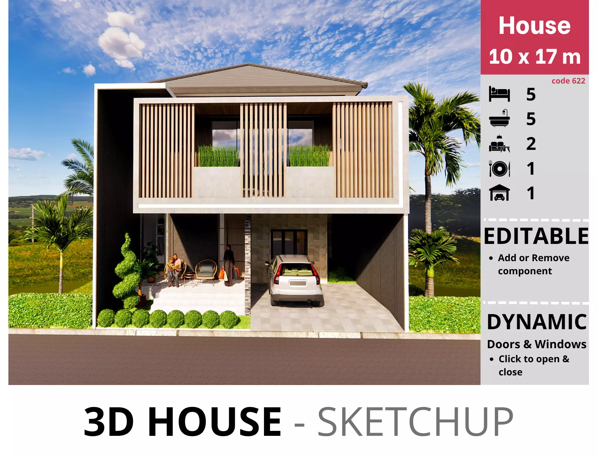 House 10x17m code 622 - Sketchup 3D model 3D model 3D model