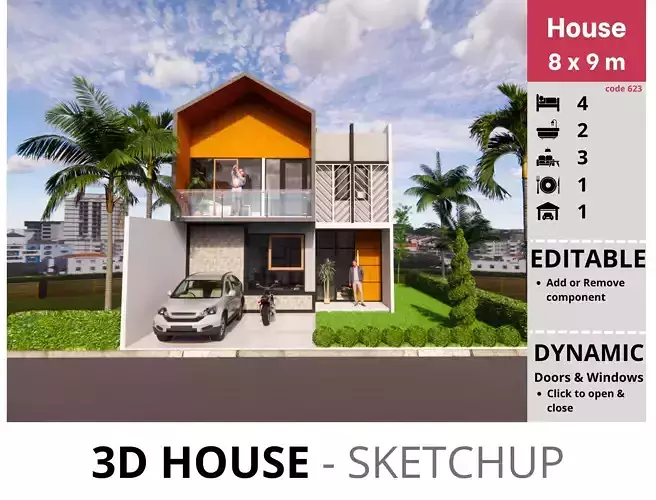 House 10x13m code 623 - Sketchup 3D model 3D model