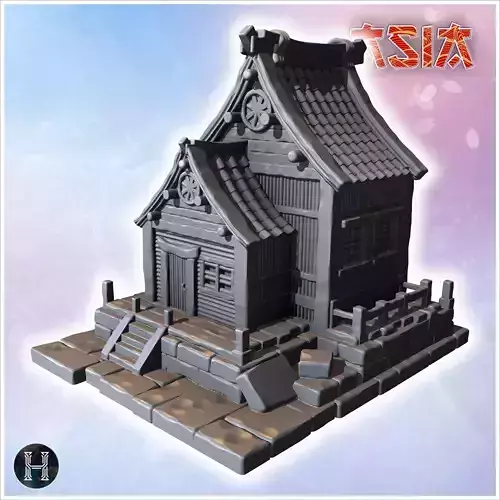 Tall Japanese-style building with tiered roofs wooden supports a