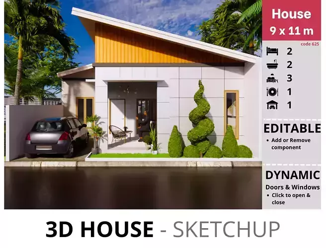 House 9x11m code 625 - Sketchup 3D model 3D model