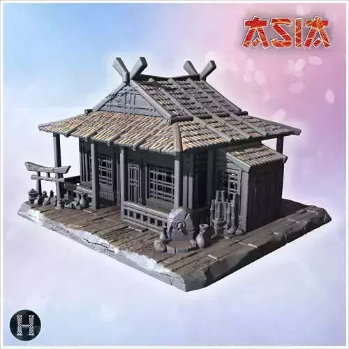 Single-story house with wide roof intricate lattice windows and 