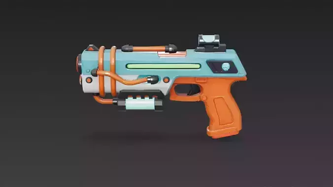 Cartoon Cyber Blue Orange Pistol 3D Model PBR