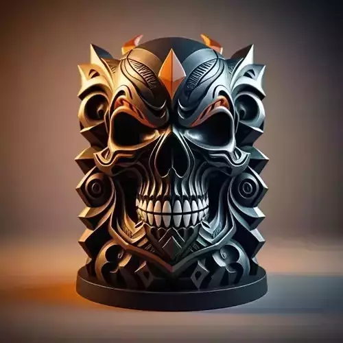 2498  Color 3D Model of a Halloween Skull  Totem Style