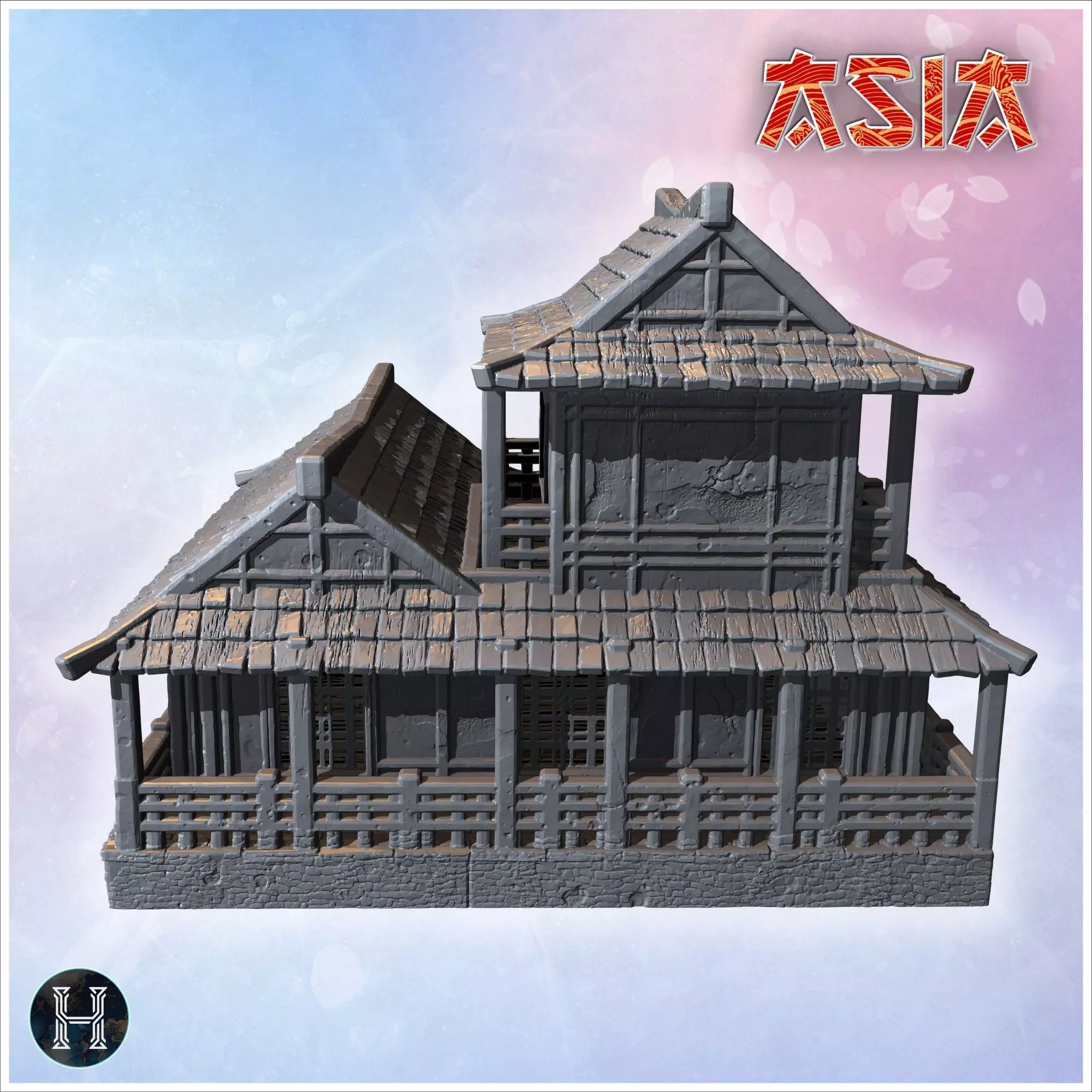 Two-story wooden house with large porch tiled roof and decorativ 3D print model_10