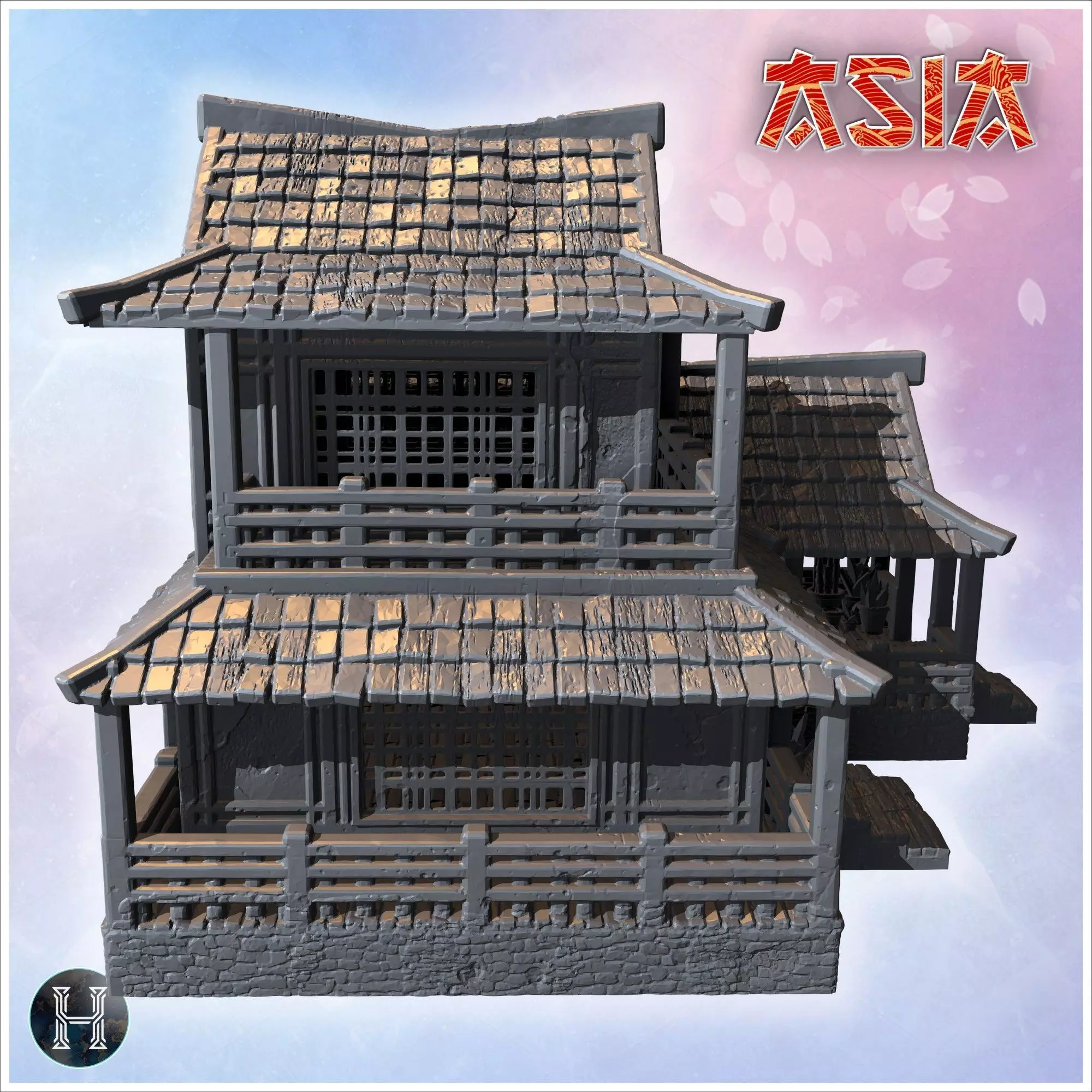 Two-story wooden house with large porch tiled roof and decorativ 3D print model_8