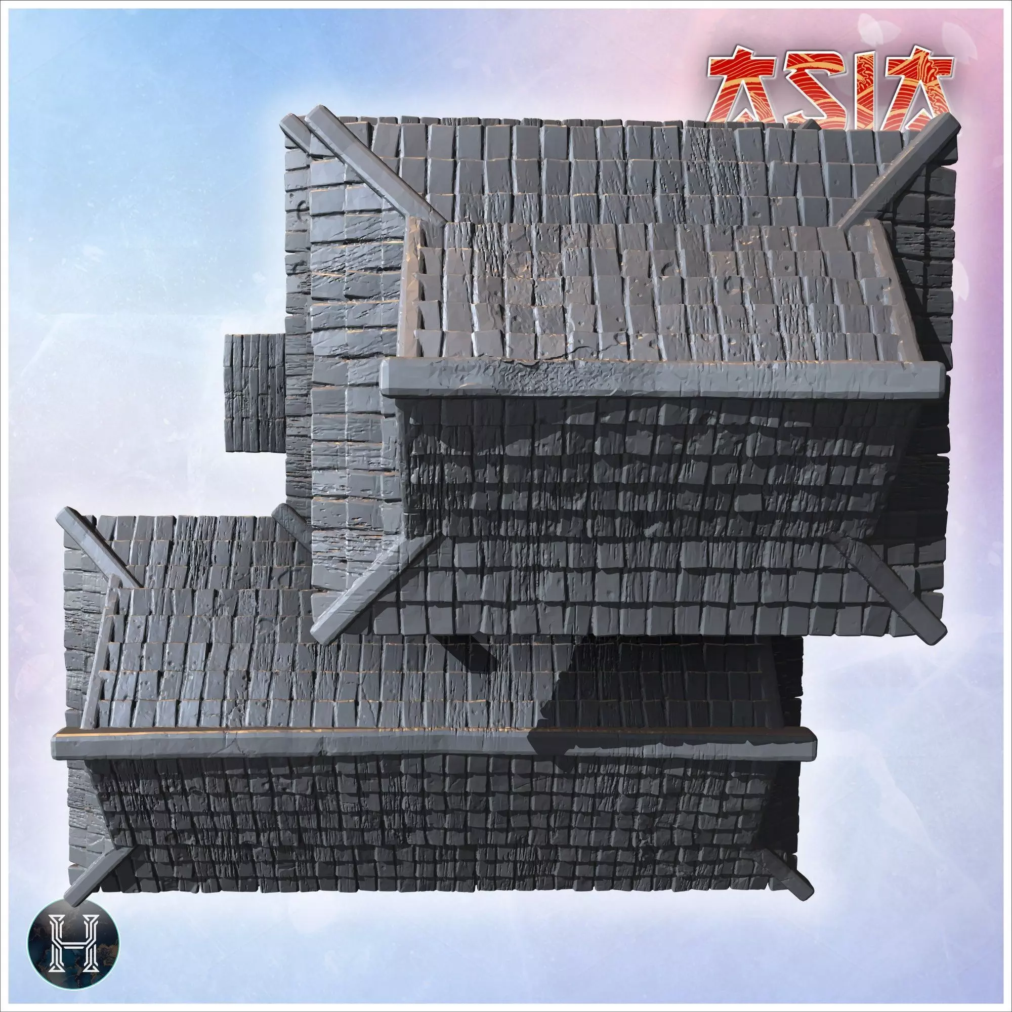 Two-story wooden house with large porch tiled roof and decorativ 3D print model_2