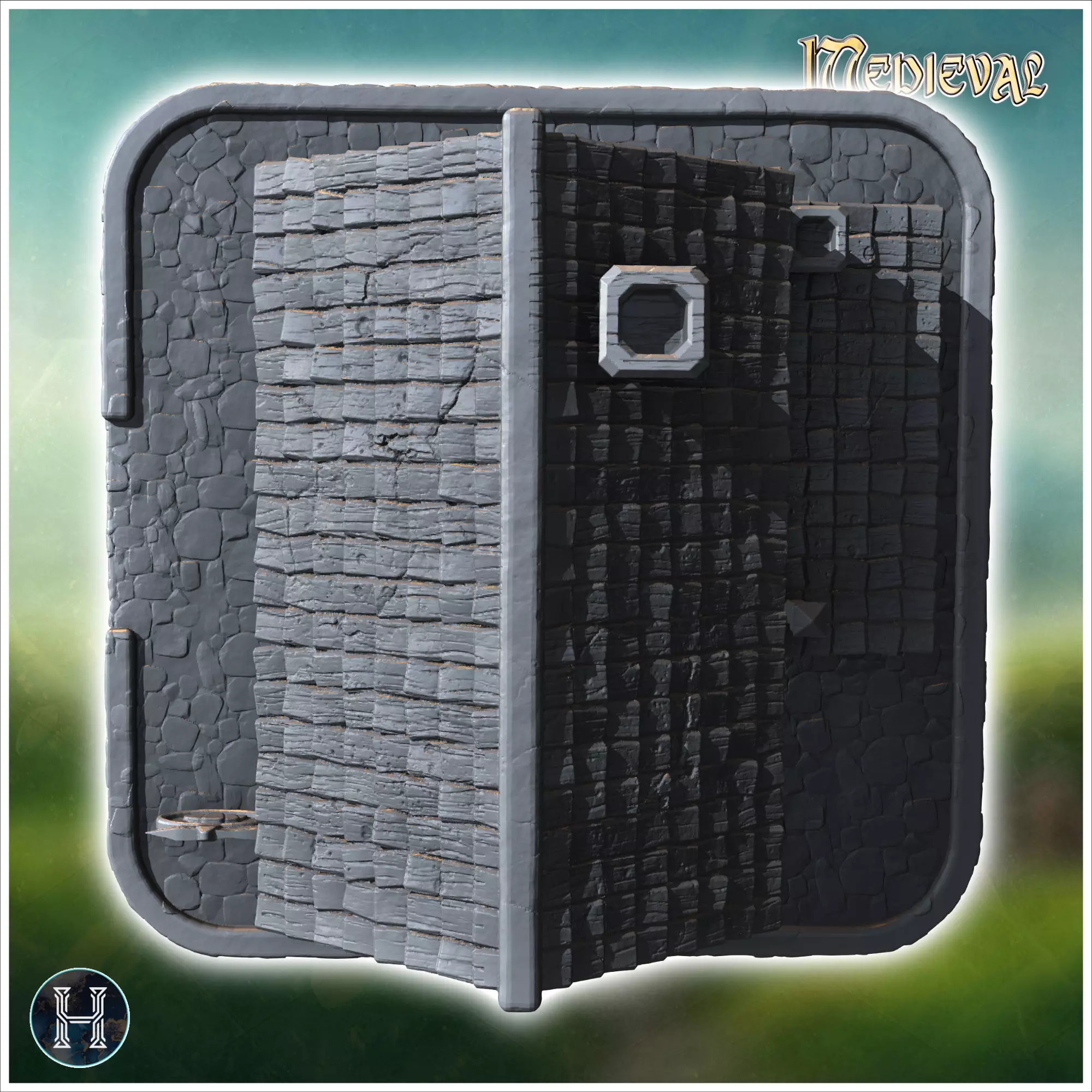 Medieval bakery with stone base wooden upper floors and a shingl 3D print model_5